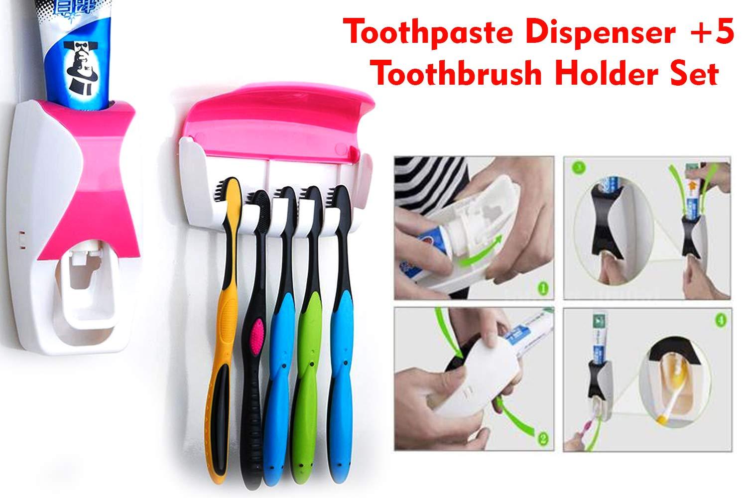 pastic automatic toothpaste dispenser tooth brush holder multicolour with toothbrush