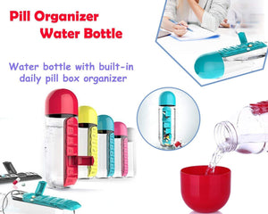 multicolor optional of 7 days pill tablet medicine organizer water drink bottle holder box 600ml