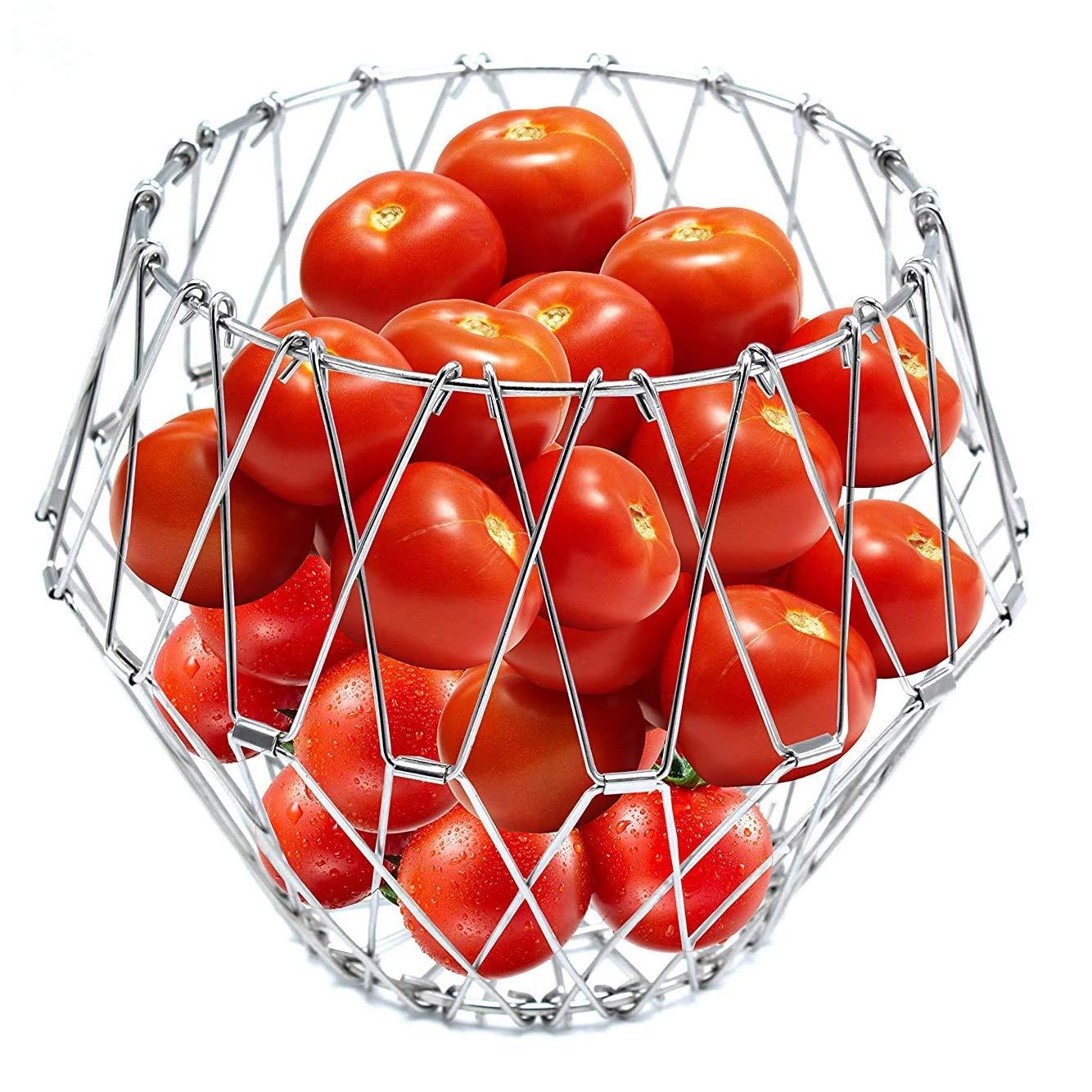 3040 multipurpose fruit basket stainless steel wire bowl foldable basket for vegetable fruits dining