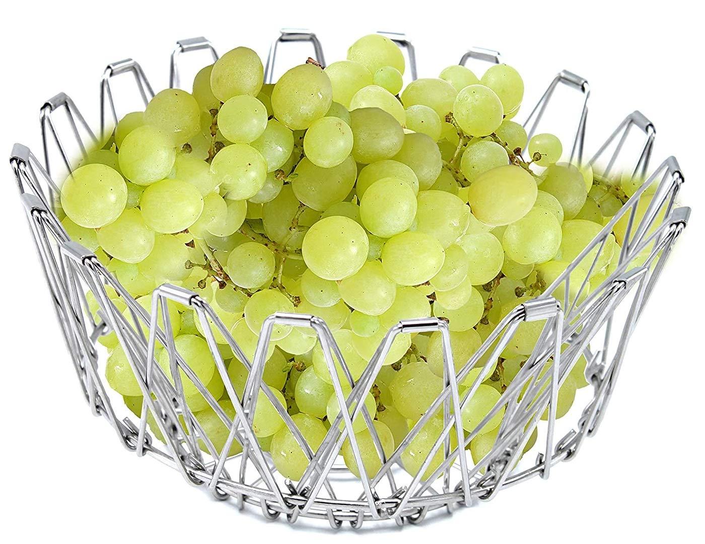 3040 multipurpose fruit basket stainless steel wire bowl foldable basket for vegetable fruits dining