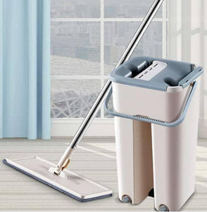 Flat Mop and Bucket System for Floor Cleaning with 2 microfibre pads