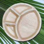 3209 disposable round shape 3 section eco friendly areca palm leaf plate 12x12 inch pack of 25