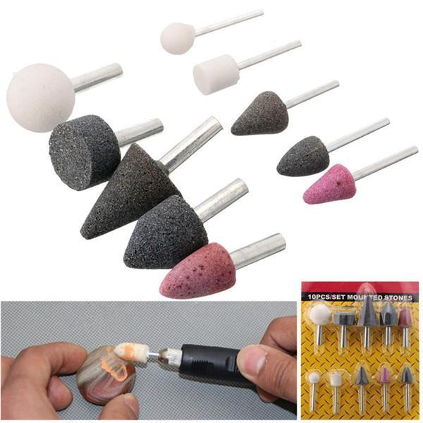10pcs 3mm 6mm dia shank mounted stone point abrasive grinding wheels bit set for rotary tools