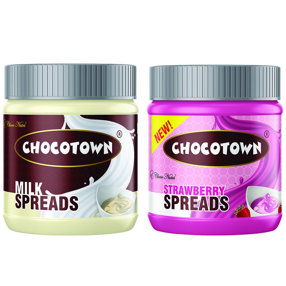 Chocotown Chocolate Spreads -Milk Spreads & Strawberry Spreads- 350 gm - Ambitionofcreativity.in - Combo - Chocotown