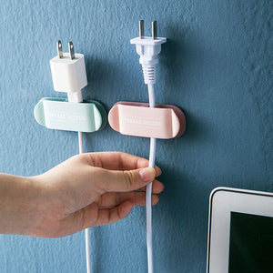 Self Adhesive 2-Way Double Port Cord Plug Cable Wire Holder Wall Hook Organizer