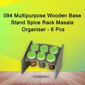 0094 Multipurpose Wooden Base Stand Spice Rack Masala Organiser - 6 Pcs