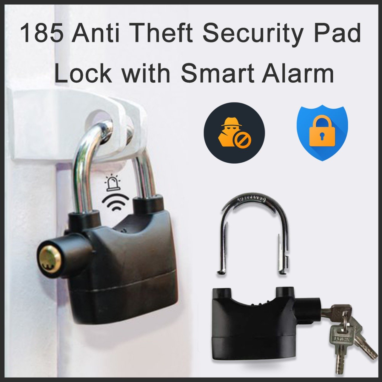 anti theft security pad lock with smart alarm burglar black waterproof siren alarm padlock electronic alarm lock for door bicycle motorbike black