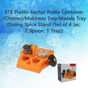 plastic multi purpose aachar pickle container chutney mukhwas tray masala tray dining spice stand set of 4 jar with lid 2 spoon 1 tray