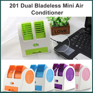 ambitionofcreativity in dual bladeless mini air conditioner water air cooler powered by usb battery colors may vary