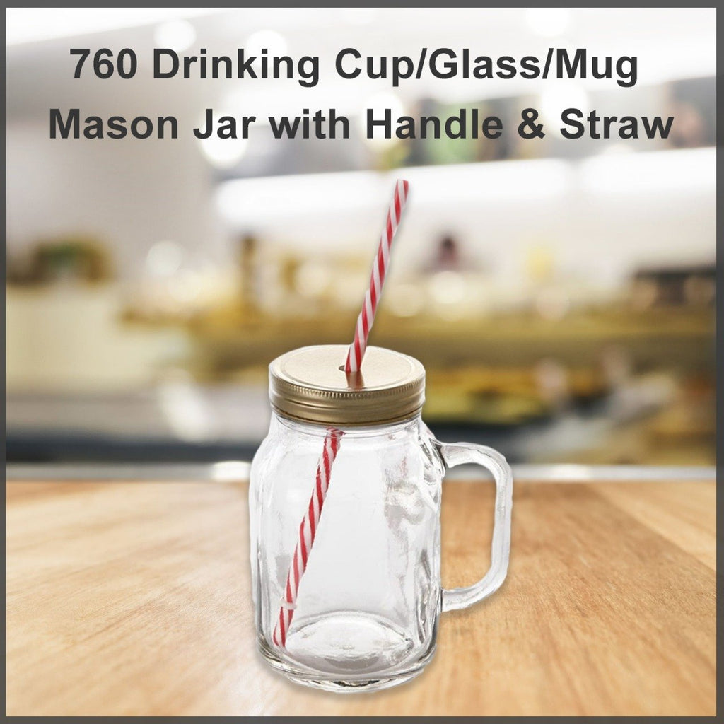 760 drinking cup glass mug mason jar with handle straw