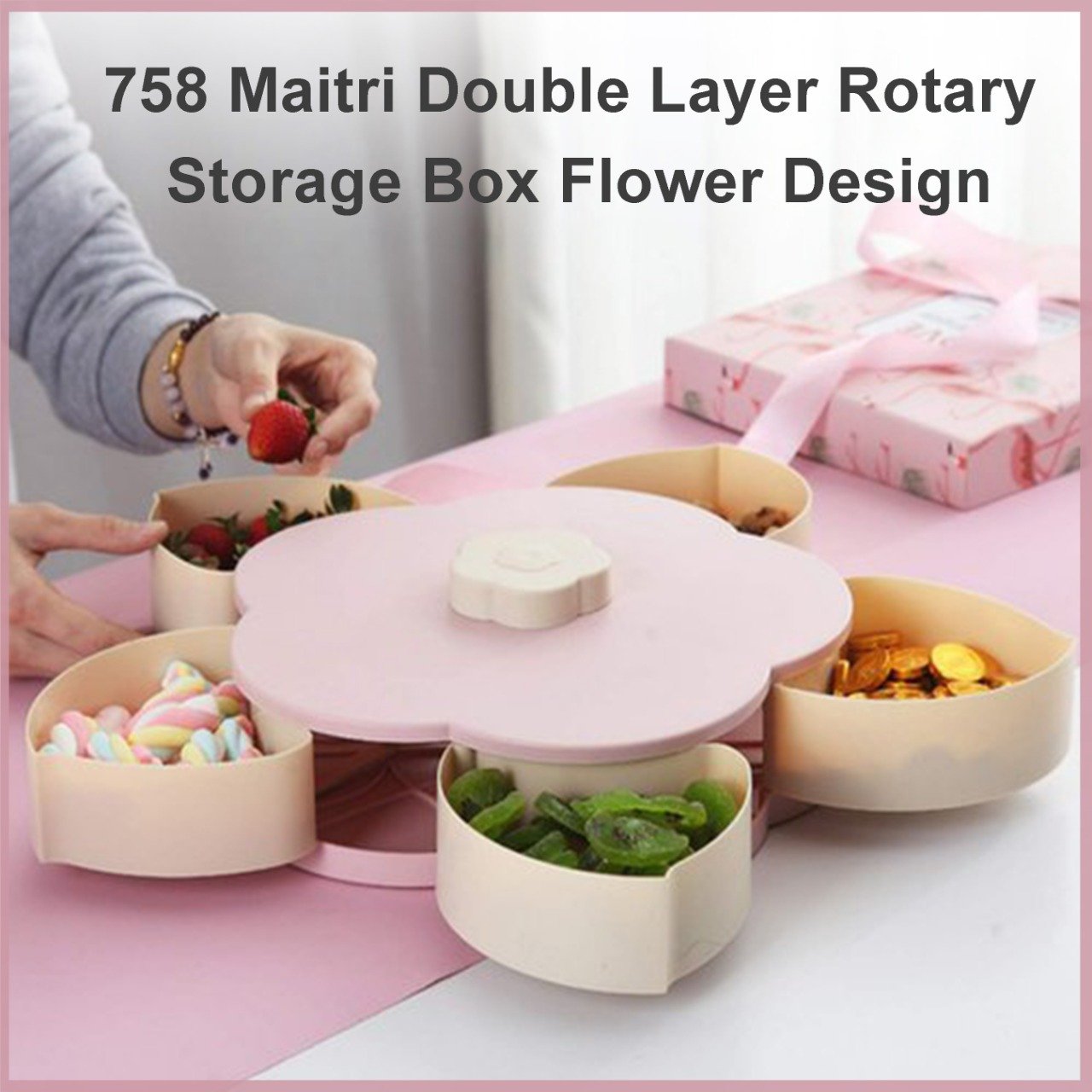maitri double layer rotary storage box flower design wedding snack 10 grid candy box