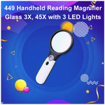 449 handheld reading magnifier glass 3x 45x with 3 led lights for reading maps watch repair