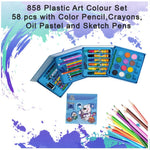 858 plastic art colour set 58 pcs with color pencil crayons oil pastel and sketch pens