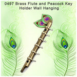 0497 brass flute and peacock key holder wall hanging