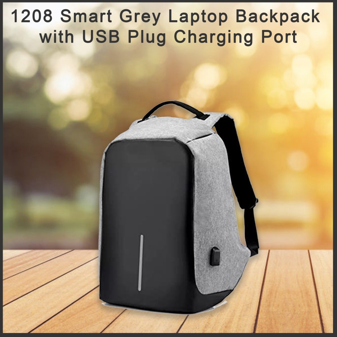 1208 smart grey laptop backpack with usb plug charging port