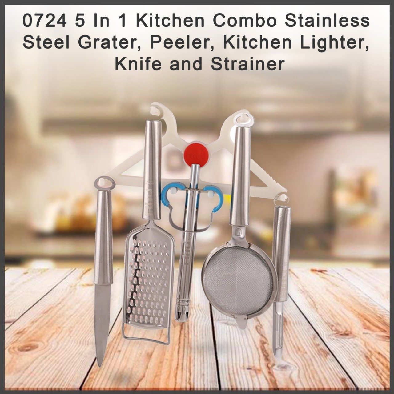 0724 5 in 1 kitchen combo stainless steel grater peeler kitchen lighter knife and strainer