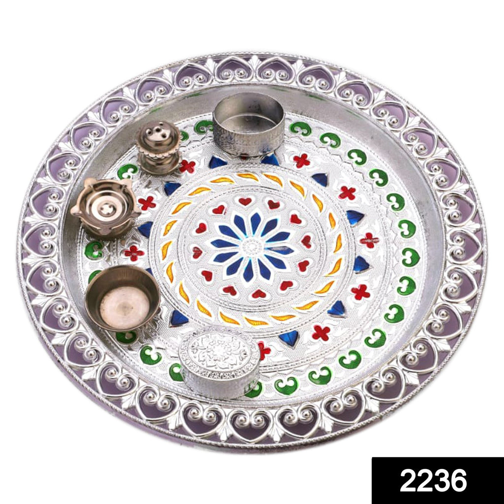 silver plated laxmi ganesh pooja thali set set of 6 pieces