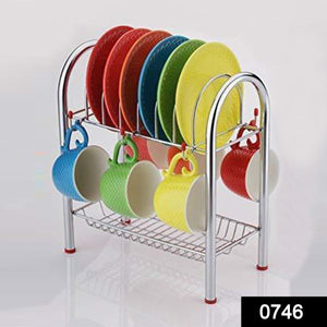 746_stainless steel 2 layer plate bowl stand kitchen utensil rack cutlery stand