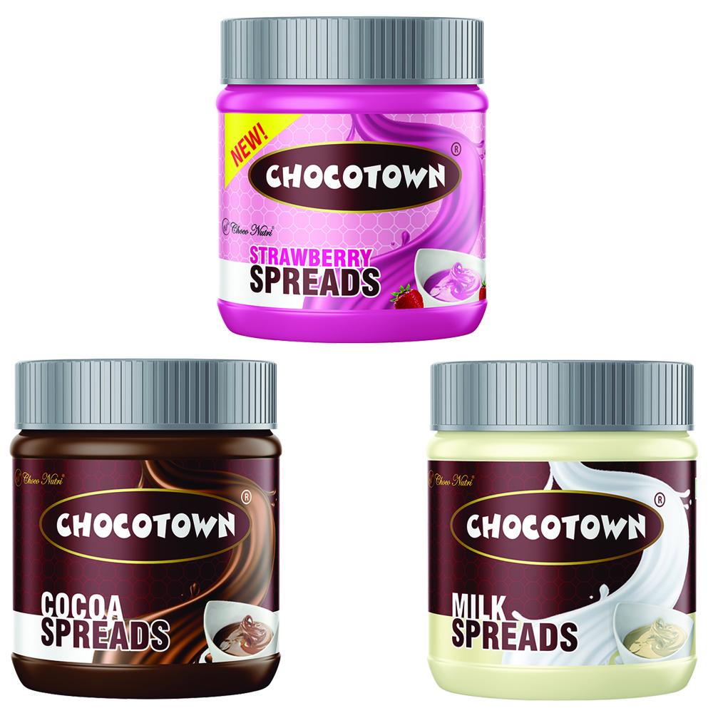 Chocotown Chocolate Spreads - Cocoa Spreads, Milk Spreads & Strawberry Spreads- 350 gm - Ambitionofcreativity.in - Combo - Chocotown