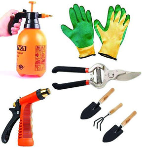 Gardening Tools - Water Lever Spray Gun | Cultivator, Small Trowel, Garden Fork | Pressure Garden Spray Bottle | Falcon Gloves | Garden Shears Pruners Scissor (8-inch)