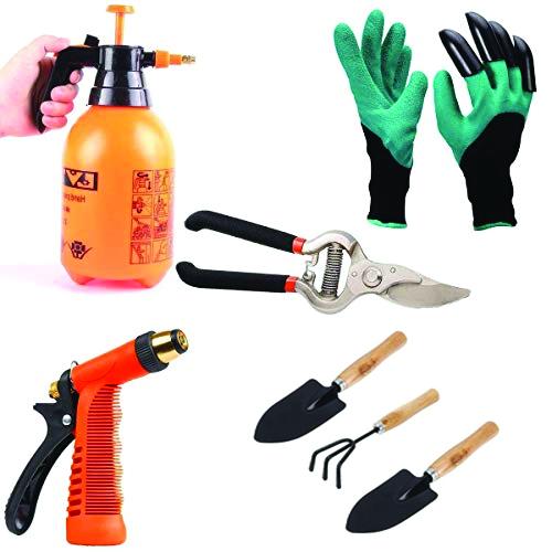 Gardening Tools - Water Lever Spray Gun | Cultivator, Small Trowel, Garden Fork | Pressure Garden Spray Bottle | Genie Gloves | Garden Shears Pruners Scissor (8-inch)
