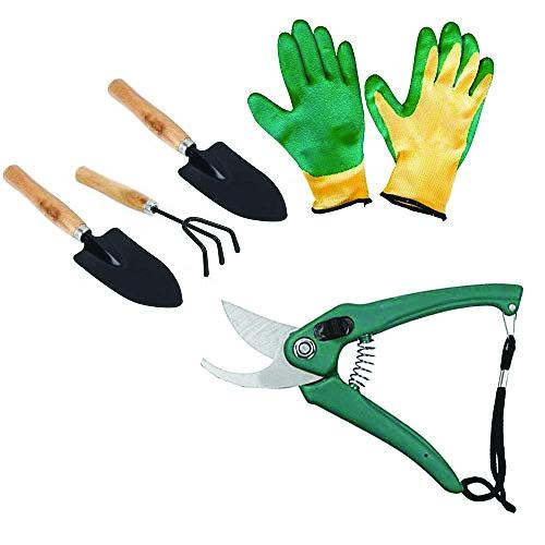 Ambitionofcreativity.in Gardening Tools - Falcon Gloves, Flower Cutter/Scissor & Garden Tool Wooden Handle (3pcs-Hand Cultivator, Small Trowel, Garden Fork)