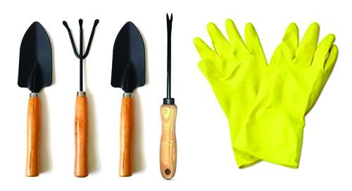 Gardening Tools - Hand Cultivator, Small Trowel, Garden Fork, Hand Weeder Straight with 1-Pair Rubber Gloves (Set of 5)