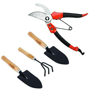 Gardening Tools - Flover Cutter & Garden Tool Wooden Handle (3pcs-Hand Cultivator, Small Trowel, Garden Fork)