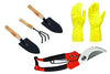 Ambitionofcreativity.in Gardening Tools - Reusable Rubber Gloves, Pruners Scissor(Flower Cutter) & Garden Tool Wooden Handle (3pcs-Hand Cultivator, Small Trowel, Garden Fork)