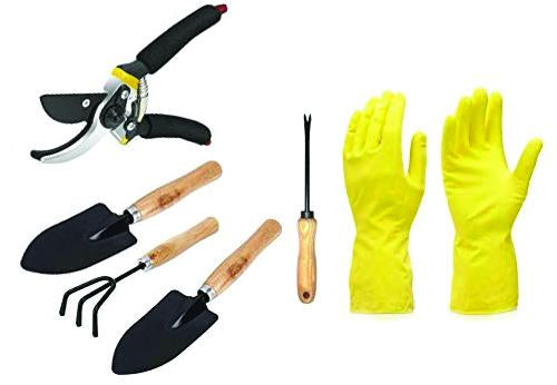 Gardening Combos Tool kit - Hand Cultivator, Small Trowel, Garden Fork, Hand Weeder Straight and Garden Shears Sharp Cutter Pruners Scissor with Gardening Reusable Gloves