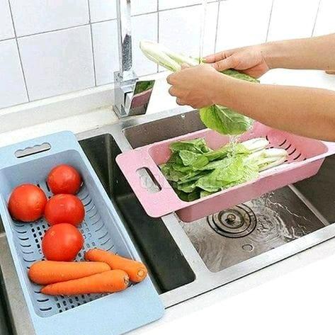 Kitchen Colander Fruit Vegetable Washing Basket Foldable Strainer Collapsible Drainer Sink Adjustable Tool